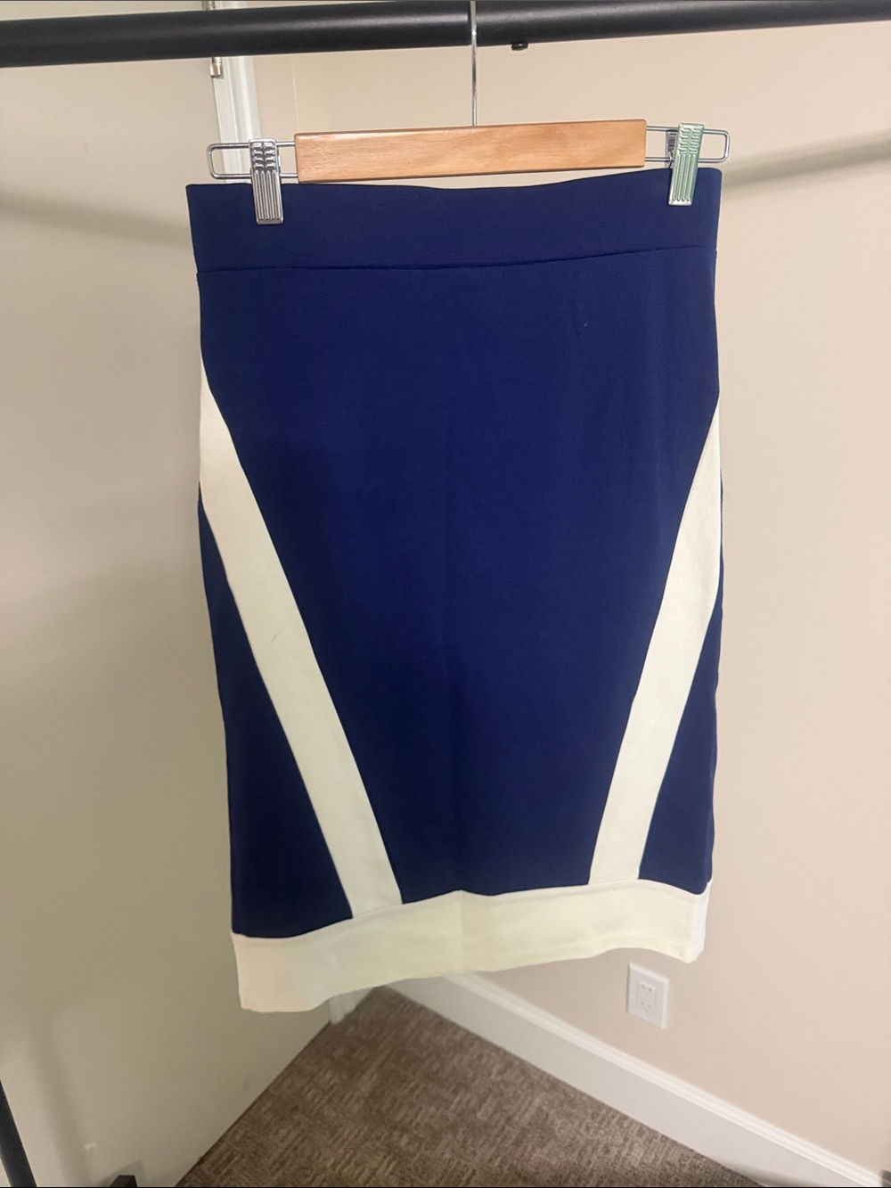 Navy & White Colorblock Pencil Skirt — Classic Tailored Fit